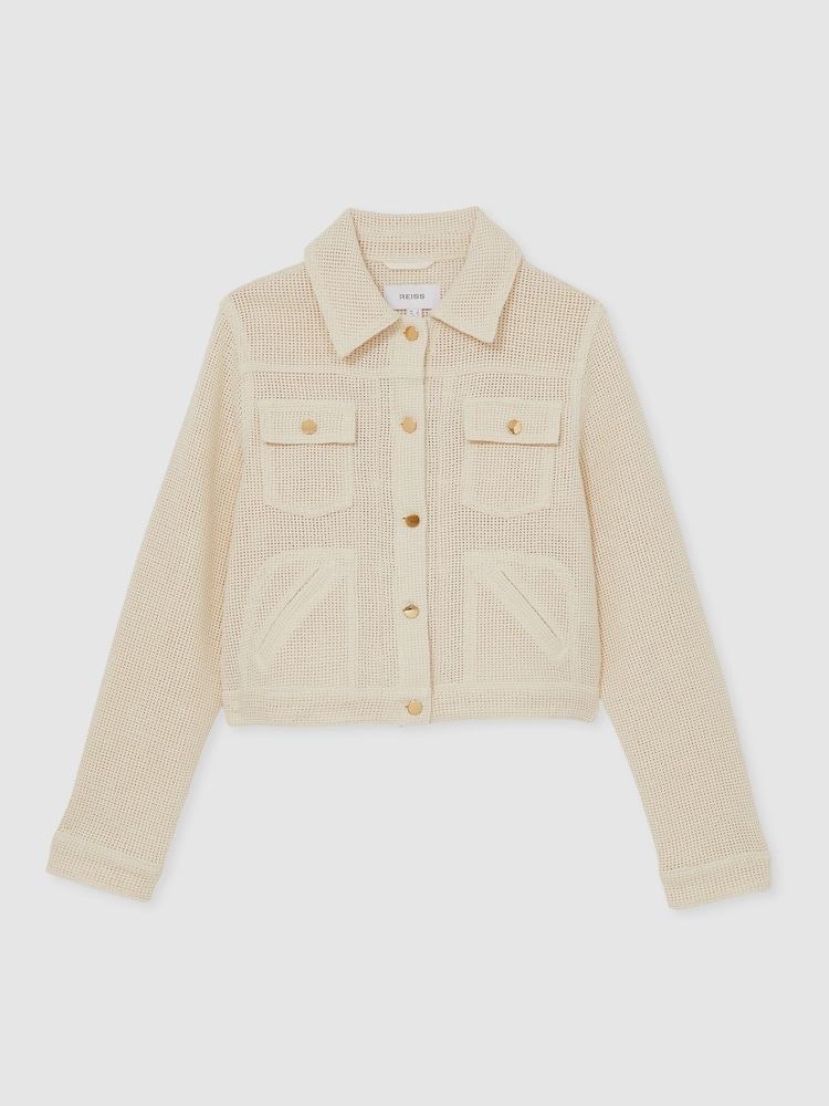 Reiss Neutral Renzo Cotton-Blend Textured Trucker Jacket - Image 2 of 7