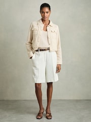 Reiss Neutral Renzo Cotton-Blend Textured Trucker Jacket - Image 3 of 7