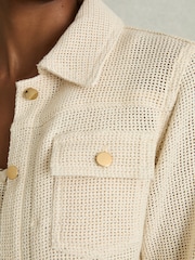 Reiss Neutral Renzo Cotton-Blend Textured Trucker Jacket - Image 4 of 7