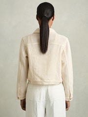 Reiss Neutral Renzo Cotton-Blend Textured Trucker Jacket - Image 5 of 7