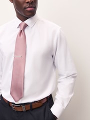 Coral Pink Textured Tie with Tie Clip - Image 1 of 7