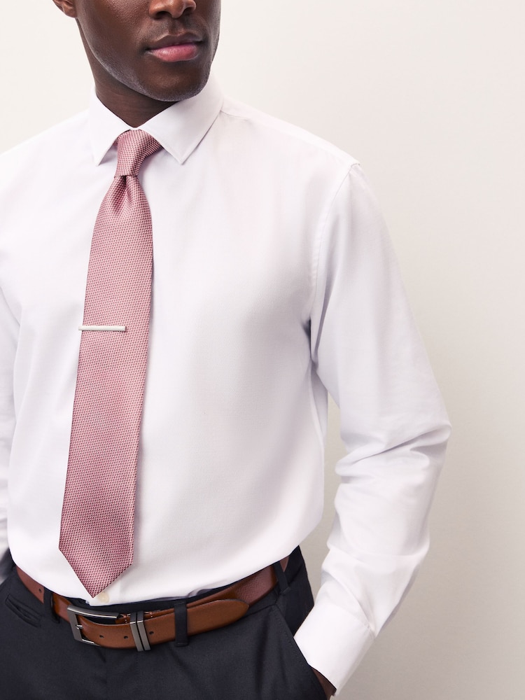 Coral Pink Textured Tie with Tie Clip - Image 1 of 7
