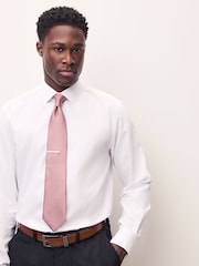 Coral Pink Textured Tie with Tie Clip - Image 2 of 7