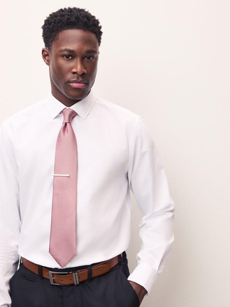 Coral Pink Textured Tie with Tie Clip - Image 2 of 7