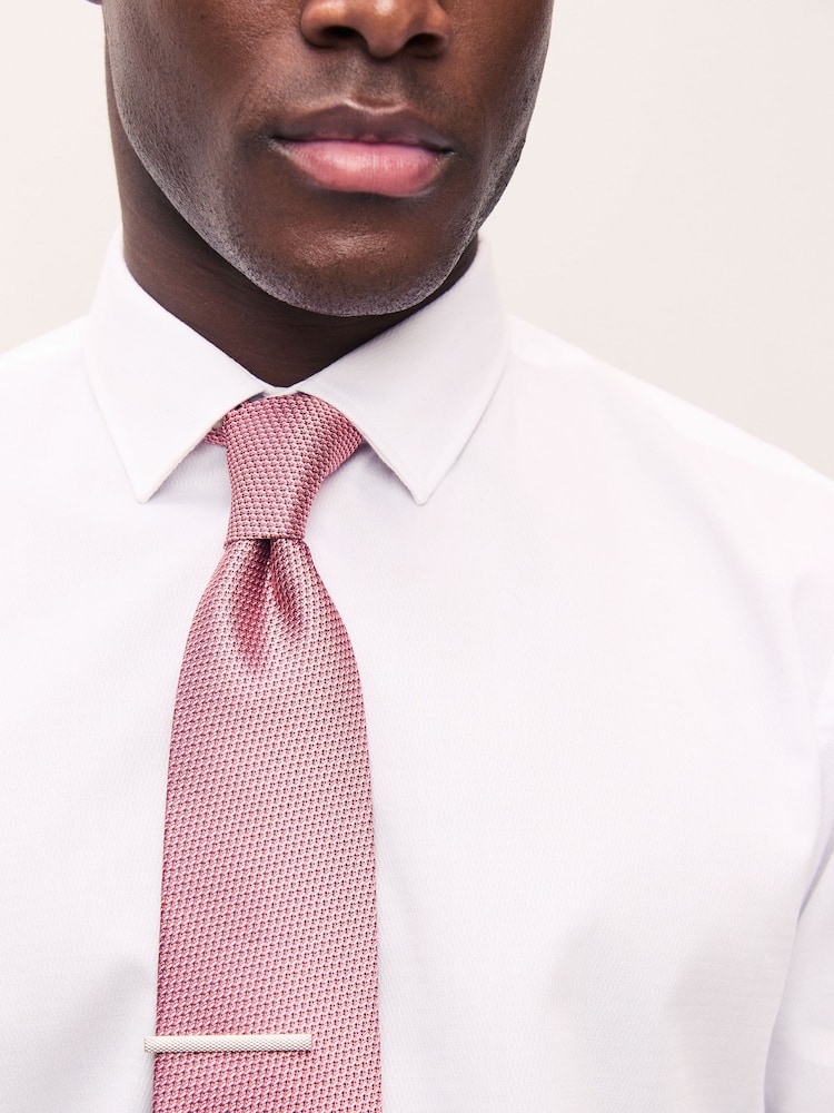 Coral Pink Textured Tie with Tie Clip - Image 3 of 7