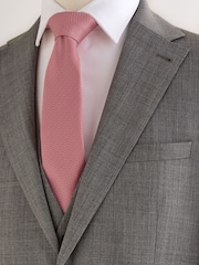 Coral Pink Textured Tie with Tie Clip - Image 4 of 7