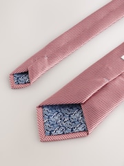 Coral Pink Textured Tie with Tie Clip - Image 6 of 7