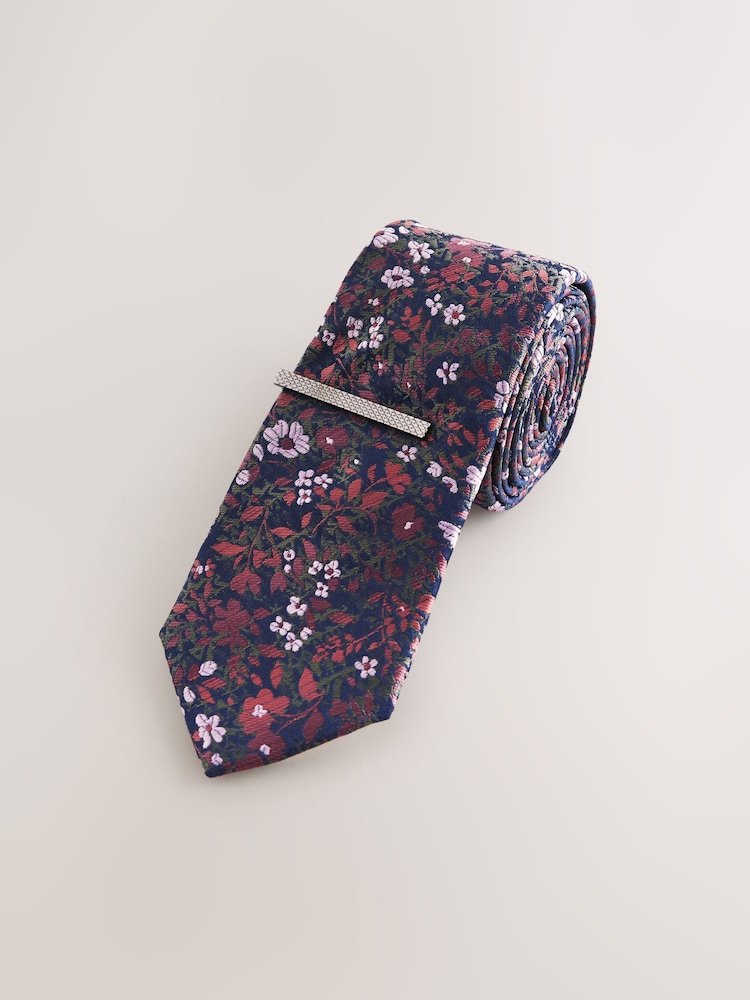 Rust Floral Print Tie - Image 1 of 3 Rust Floral Print Tie - Image 1 of 3