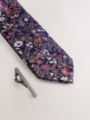 Rust Floral Print Tie - Image 2 of 3