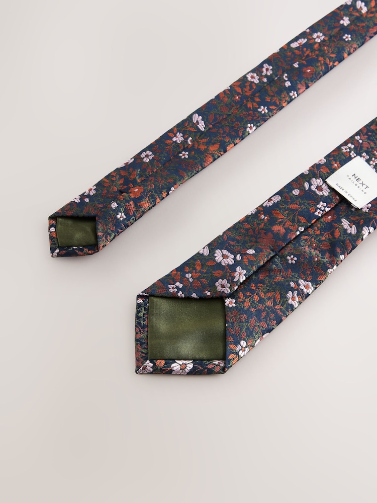 Rust Floral Print Tie - Image 3 of 3 Rust Floral Print Tie - Image 3 of 3