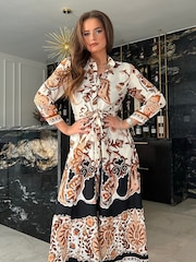 Girl In Mind Brown Angela Tie Front Shirt Dress - Image 1 of 4