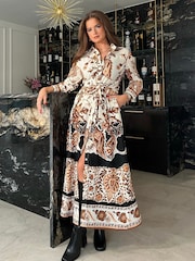 Girl In Mind Brown Angela Tie Front Shirt Dress - Image 2 of 4