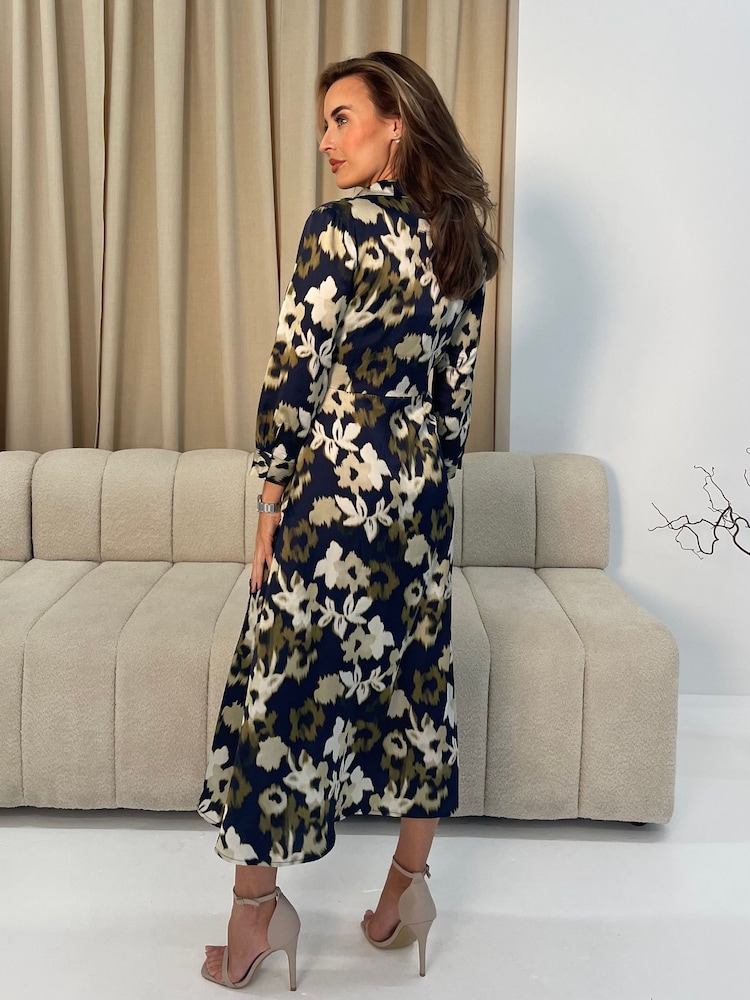 Girl In Mind Black & Green Floral Isabella Tie Front Shirt Dress - Image 4 of 6