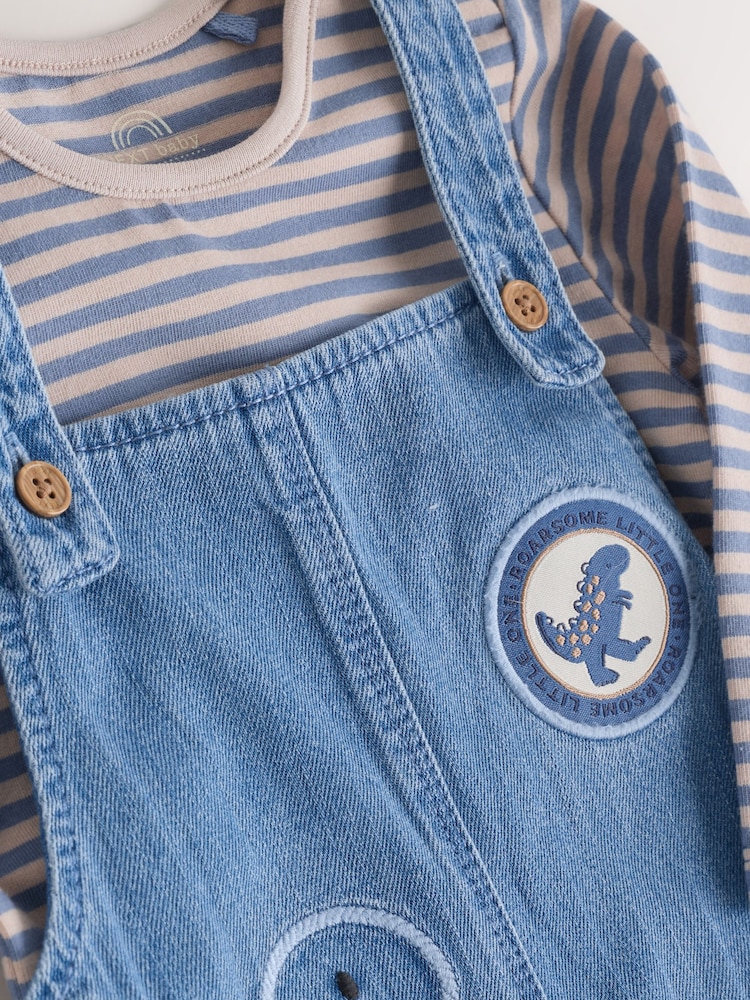 Blue Dinosaur Baby Denim Dungarees and Bodysuit Set (0mths-2yrs) - Image 10 of 10 Blue Dinosaur Baby Denim Dungarees and Bodysuit Set (0mths-2yrs) - Image 10 of 10