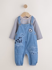 Blue Dinosaur Baby Denim Dungarees and Bodysuit Set (0mths-2yrs) - Image 8 of 10