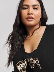 Simply Be Leopard potisk; vzorec pentlja kravata Spredaj pletena jopa - Slika 5 iz 6