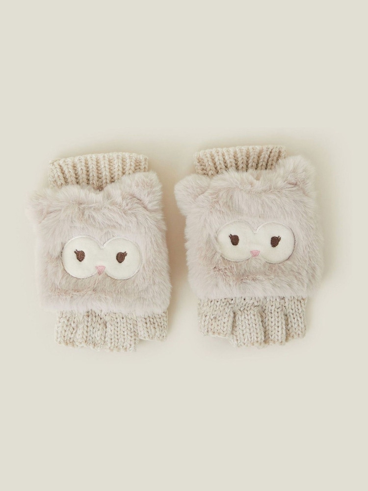 Angels By Accessorize Natural Girls Owl Fingerless Mitten Gloves - Image 1 of 3