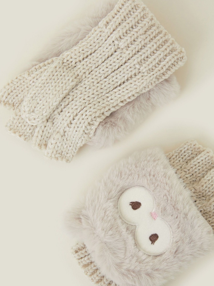 Angels By Accessorize Natural Girls Owl Fingerless Mitten Gloves - Image 2 of 3