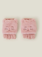 Angels By Accessorize Pink Girls Cat Fingerless Mitten Gloves - Image 2 of 3