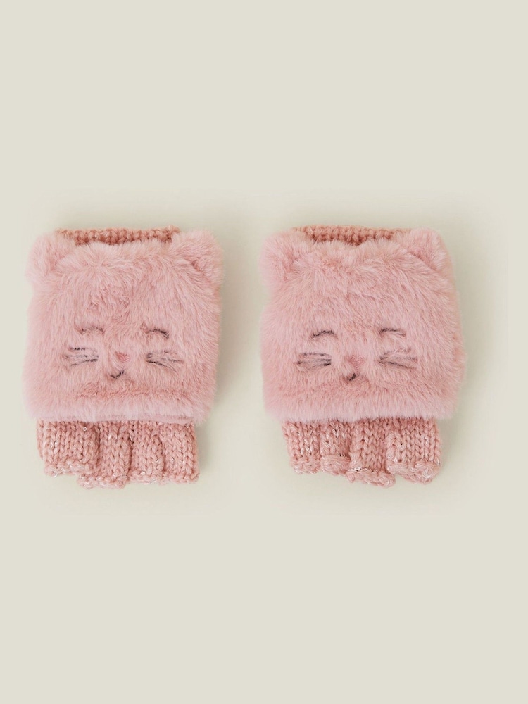 Angels By Accessorize Pink Girls Cat Fingerless Mitten Gloves - Image 2 of 3