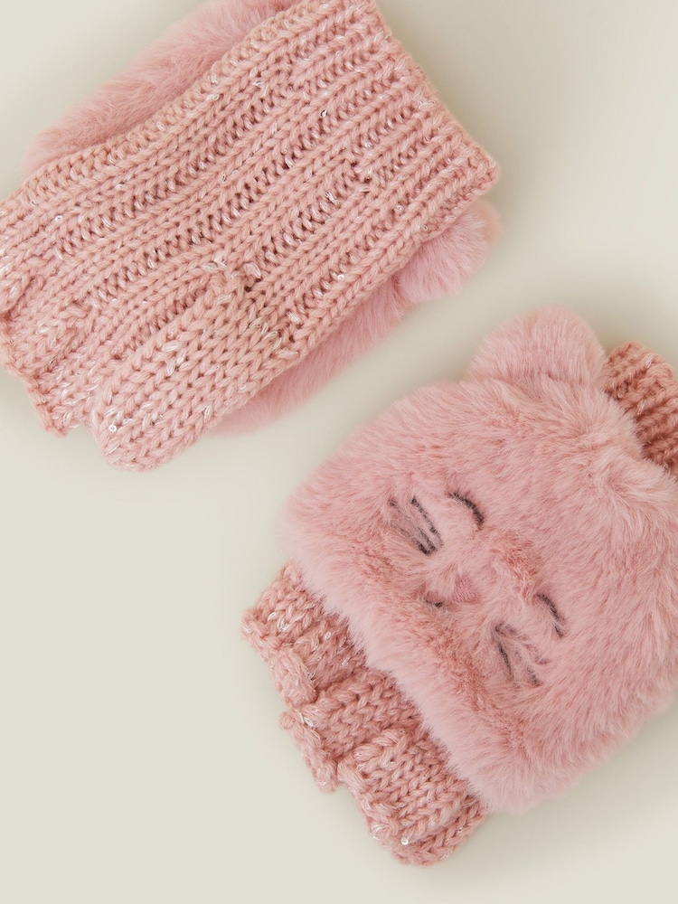 Angels By Accessorize Pink Girls Cat Fingerless Mitten Gloves - Image 3 of 3