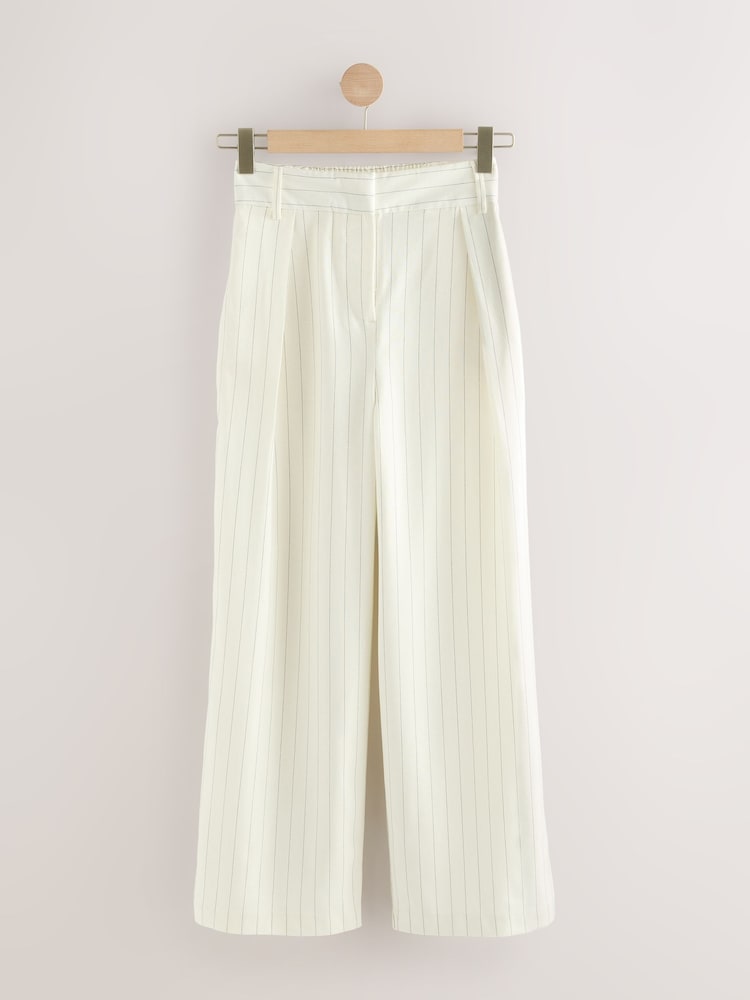 Black/White Striped Wide Leg Trousers with Linen - Image 1 of 4