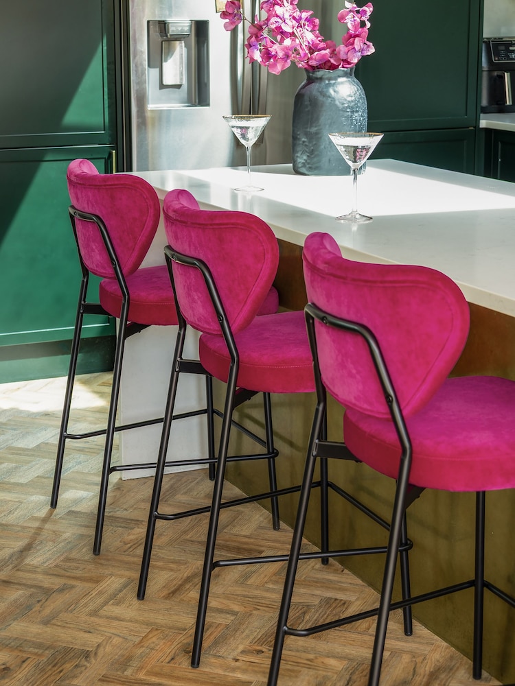 Rockett St George Hot Pink Velvet Perfect Bar Stool - Image 2 of 2