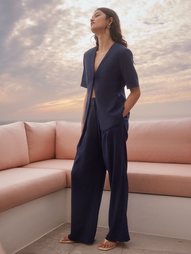 Navy Short Sleeve Jacket with Linen - Image 1 of 7