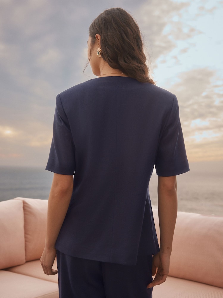 Navy Short Sleeve Jacket with Linen - Image 2 of 7