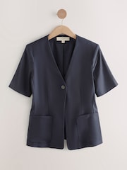 Navy Short Sleeve Jacket with Linen - Image 5 of 7