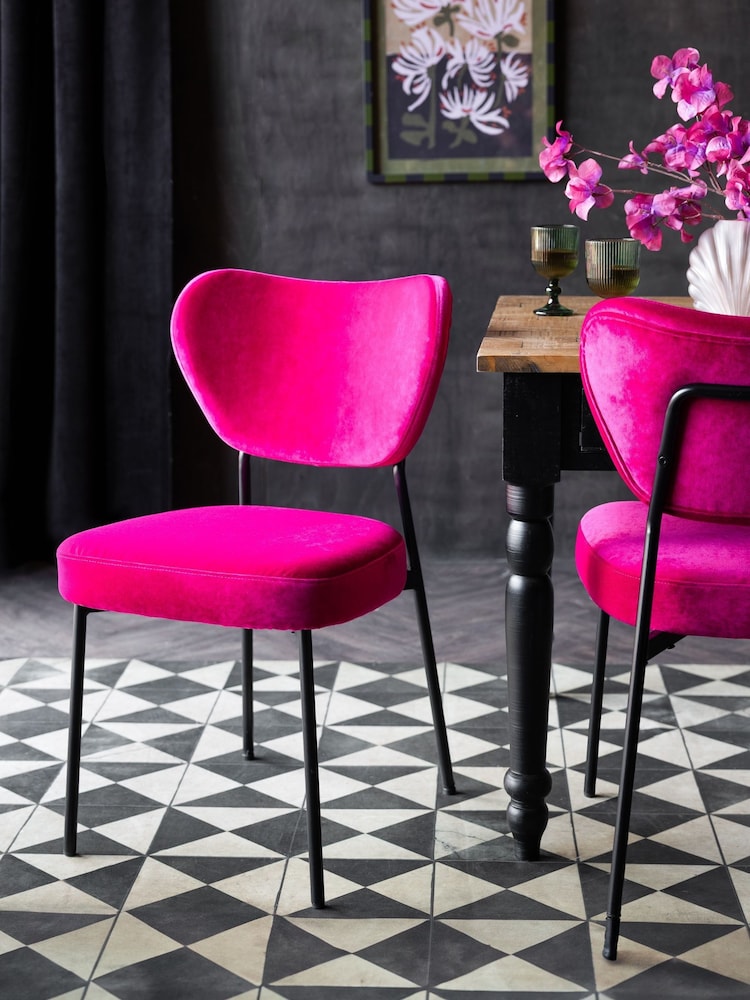 Rockett St George Set of 2 Hot Pink Velvet Perfect Dining Chairs - Image 1 of 5