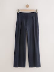 Azul marino - Elastic Back Wide Leg Trousers with Linen - Imagen 5 de 7