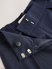 Azul marino - Elastic Back Wide Leg Trousers with Linen - Imagen 6 de 7