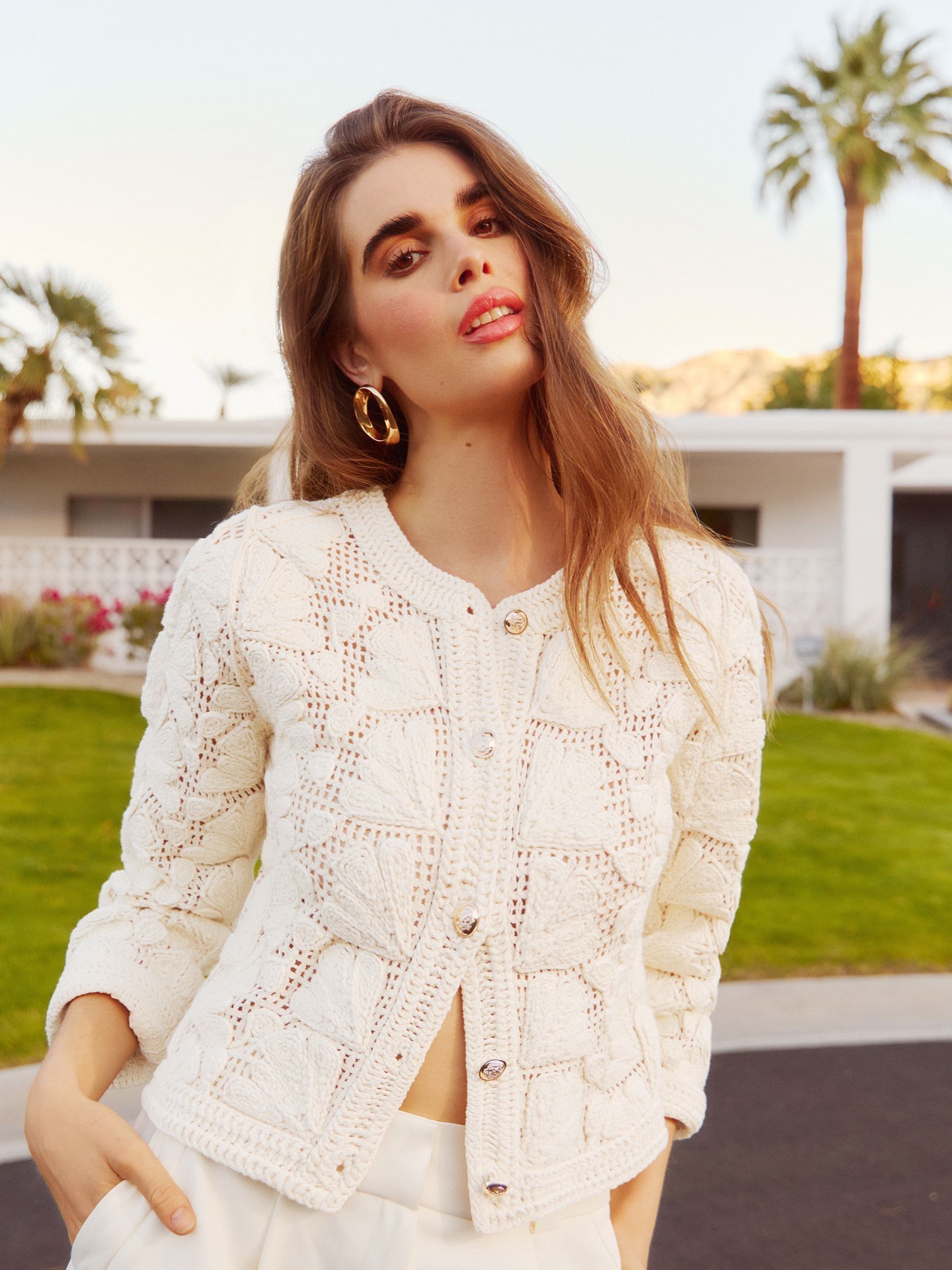 Summer Cardigans For Women 2023 Trendy Quarter Cardigan Crochet Sheer Up Lace Casual Three Sleeve Jacket Cover Cardigan White L