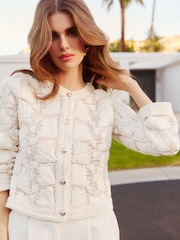 Friends Like These Cream Heavyweight Crochet Cardigan - Image 3 of 5