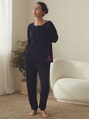 B by Ted Baker Navy Waffle Henley Pyjamas Set - Image 1 of 6
