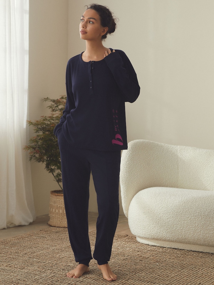 B by Ted Baker Navy Waffle Henley Pyjamas Set - Image 1 of 6