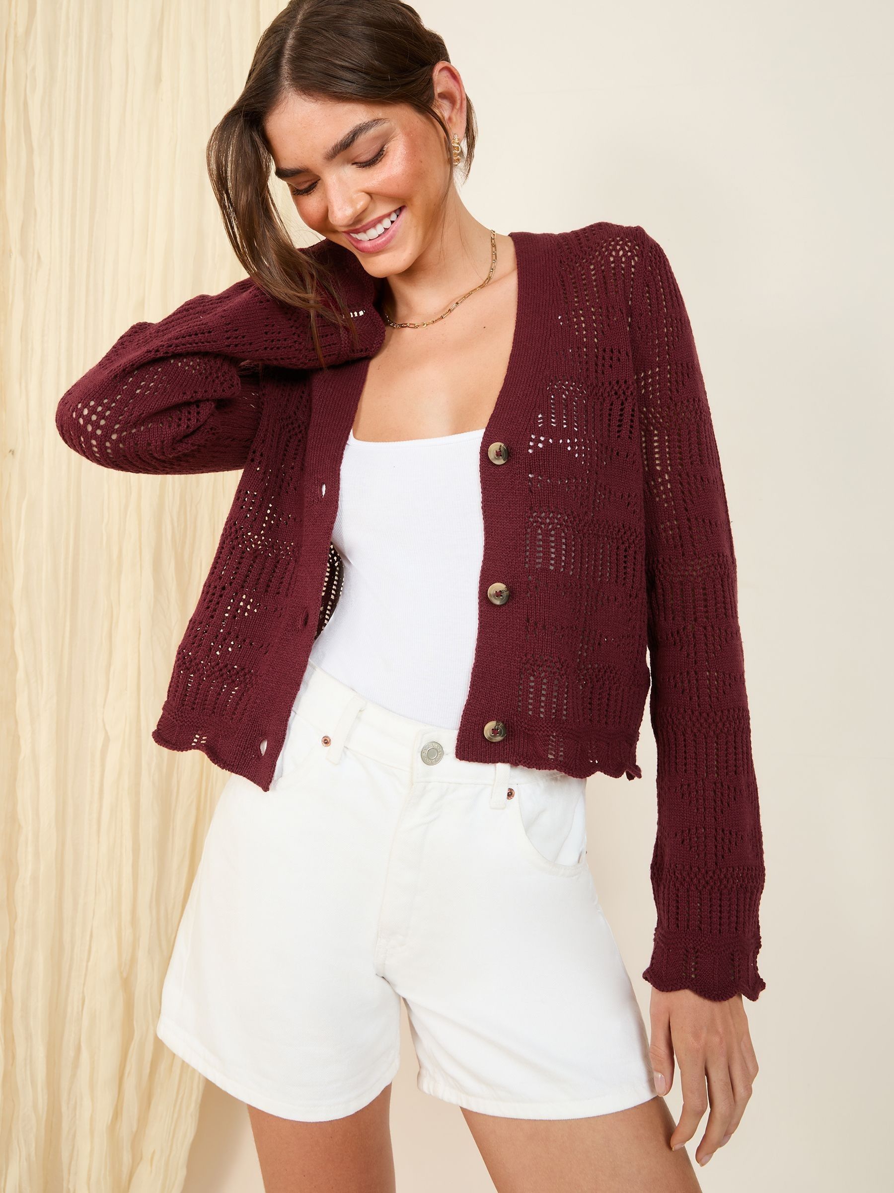 Buy Friends Like These Burgundy Crochet Cardigan from the Next UK