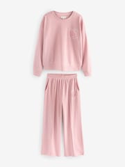 B by Ted Baker Pink Textured Wide Leg Boucle Embroidered Pyjamas Set - Image 1 of 8
