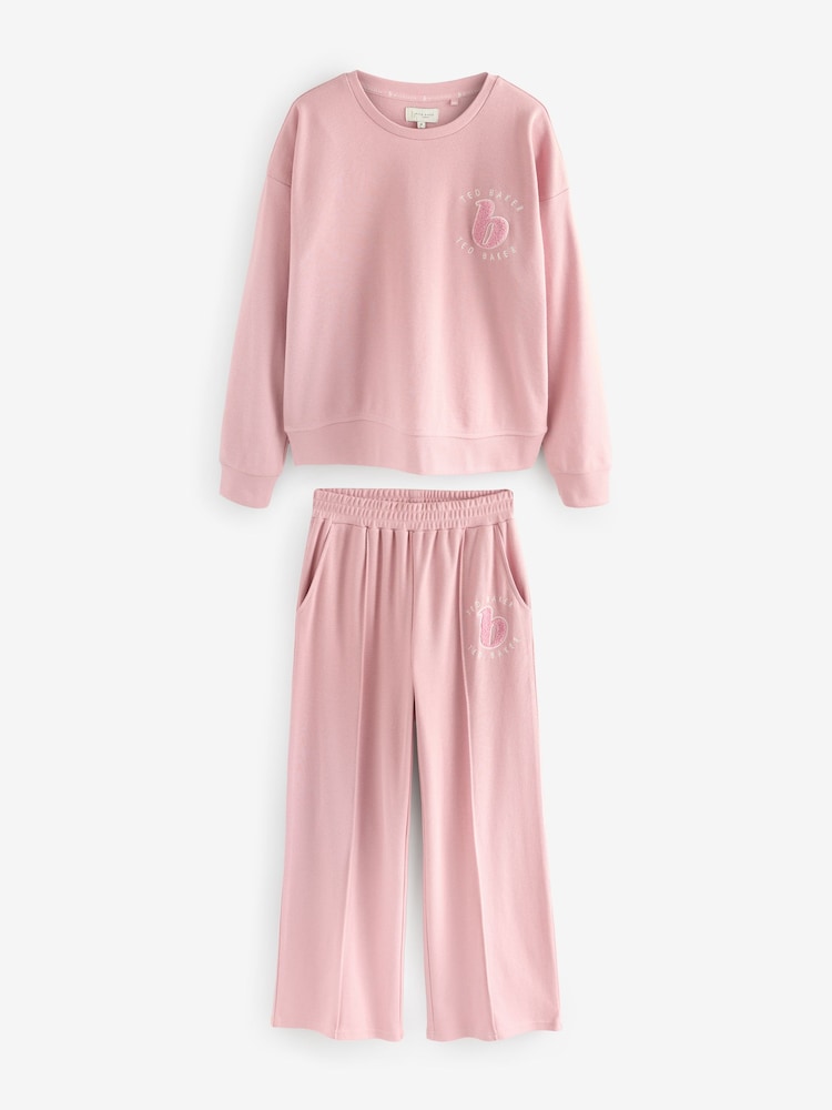 B by Ted Baker Pink Textured Wide Leg Boucle Embroidered Pyjamas Set - Image 1 of 8