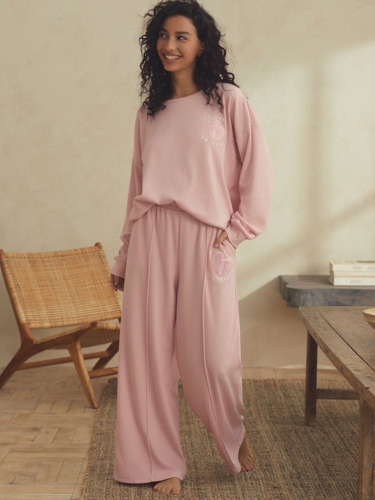 B by Ted Baker Pink Textured Wide Leg Boucle Embroidered Pyjamas Set - Image 1 of 13 B by Ted Baker Pink Textured Wide Leg Boucle Embroidered Pyjamas Set - Image 1 of 13