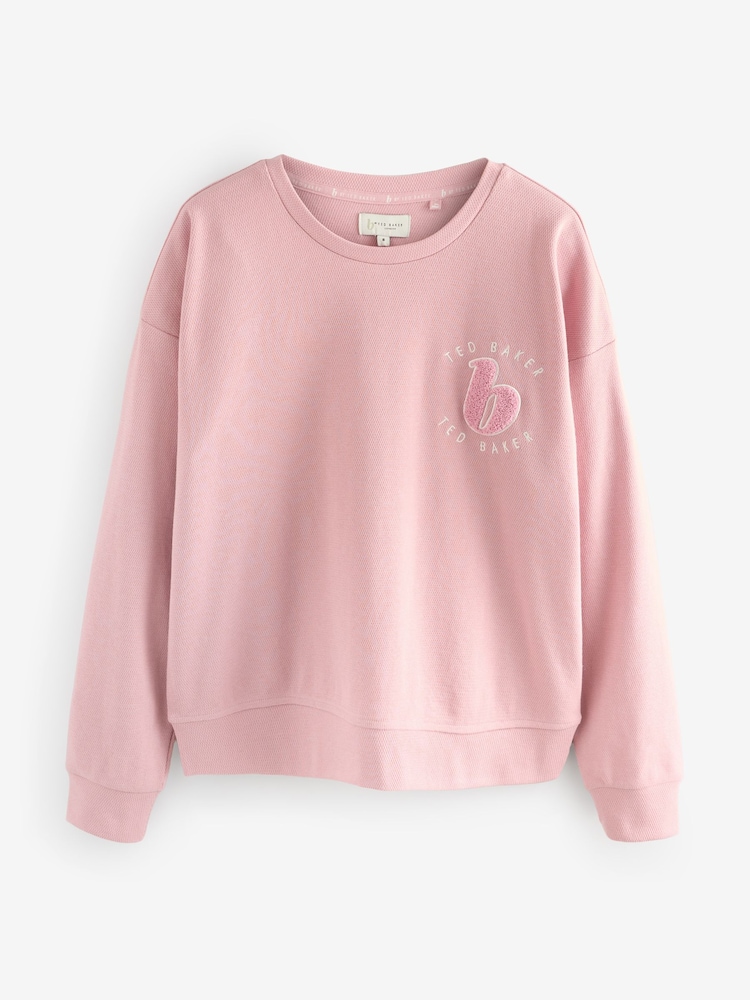 B by Ted Baker Pink Textured Wide Leg Boucle Embroidered Pyjamas Set - Image 2 of 8