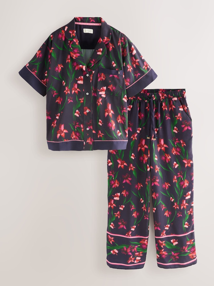 B by Ted Baker Navy Floral Print Wide Leg Button Through Pyjamas Set - صورة 1 من 8 B by Ted Baker Navy Floral Print Wide Leg Button Through Pyjamas Set - صورة 1 من 8