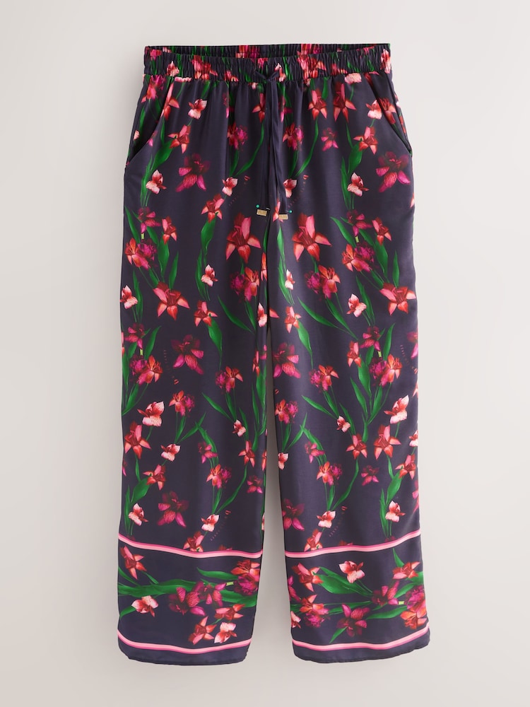B by Ted Baker Navy Floral Print Wide Leg Button Through Pyjamas Set - Image 10 of 15
