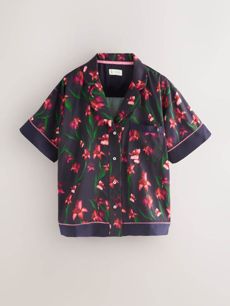 B by Ted Baker Navy Floral Print Wide Leg Button Through Pyjamas Set - صورة 2 من 8 B by Ted Baker Navy Floral Print Wide Leg Button Through Pyjamas Set - صورة 2 من 8