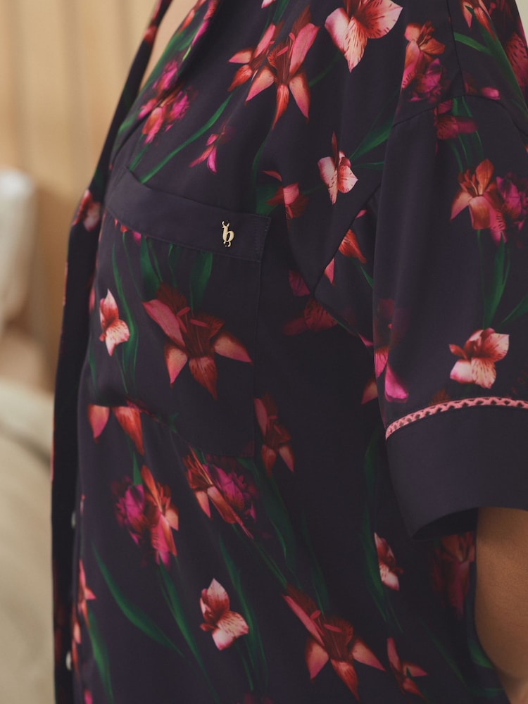 B by Ted Baker Navy Floral Print Wide Leg Button Through Pyjamas Set - Image 6 of 15
