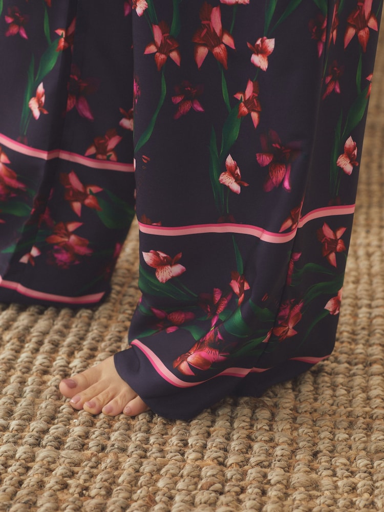 B by Ted Baker Navy Floral Print Wide Leg Button Through Pyjamas Set - Image 7 of 15