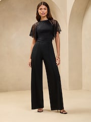 Lipsy Short Sleeve Lace Jumpsuit - Imagen 1 de 4