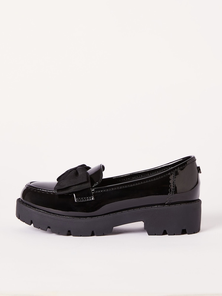 Lipsy Black Chunky Bow Slip On Loafer School Shoes - Image 2 of 4
