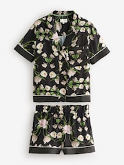 B by Ted Baker Satin Elderflower Button Through Black Short Pyjamas Set - Image 1 of 6